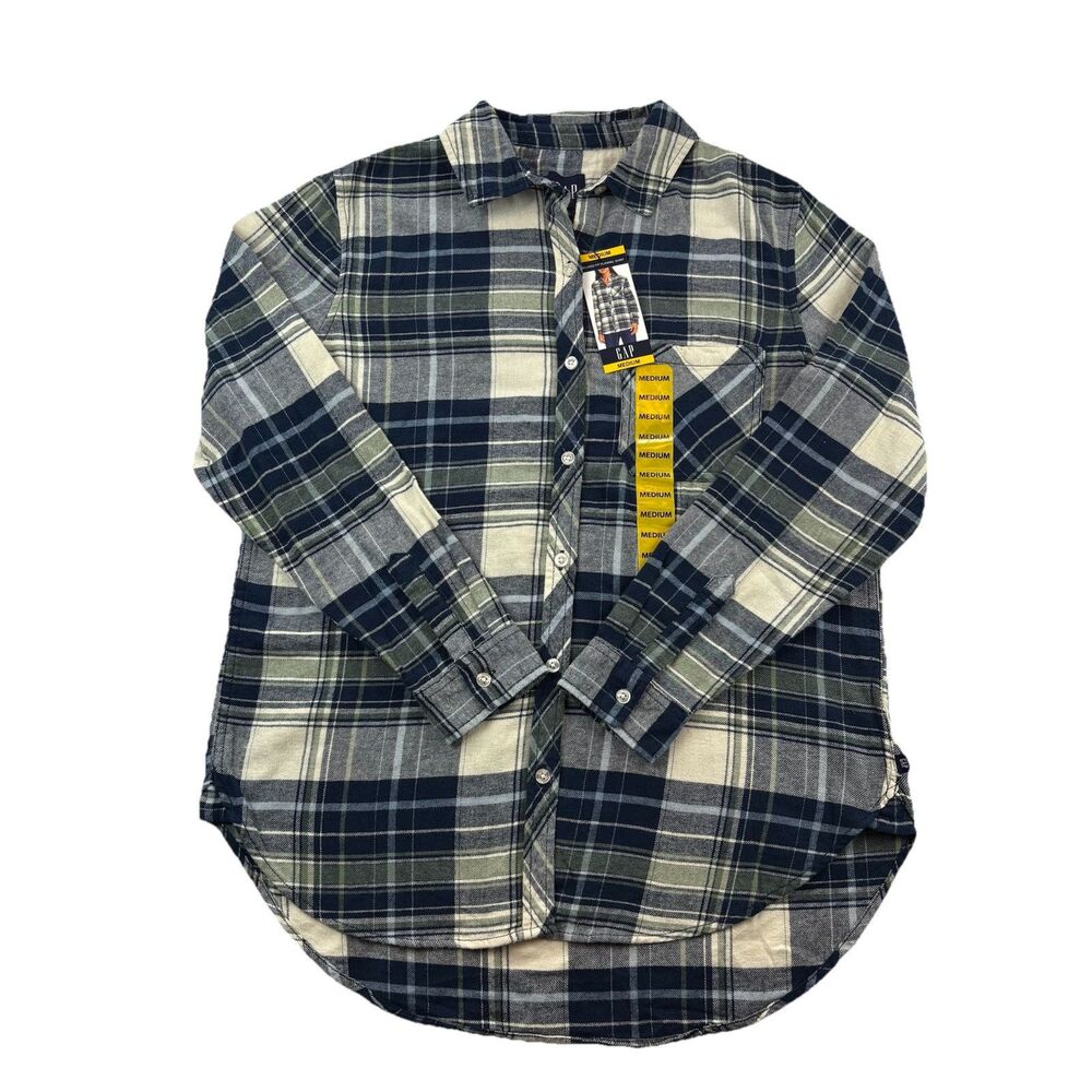 Gap Relaxed Fit Flannel Button Up Shirt Womens M Plaid Long Sleeve NWT